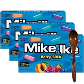 Mike and Ike Chewy Candy – 3 Pack of Movie Theater Boxes (4.25 OZ Each) + Candy Freezer Wooden Spoon – Perfect for Movie Nights & Sharing (Berry Blast) - Wooden Spoon