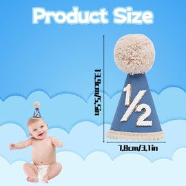 Half Birthday Hat, Blue 1/2 Birthday Party Hat for Boys Girls, 6 Months Birthday Celebration Decorations, Comfortable Elastic Band, Size 3.1x5.5 in