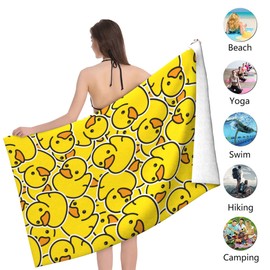 HUIANBPO Cute Rubber Ducky Pattern Microfiber Beach Towel 32x52inch,Large Bath Towels for Kids and Adults - Quick Dry Absorbent Sand Free Towel for Bathroom,Pool,Shower,Travel,Sport