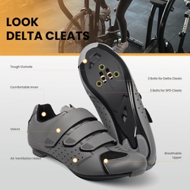 Peloton Shoes Mens Size 11-2 & 3 Bolt Cleat Spin Cycling Shoes - Compatible with Peloton Shimano SPD Clips - Indoor Outdoor Road Bike Shoes for Men Women - Grey 11