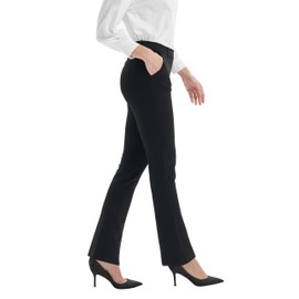 Zeronic Women's Dress Pants Belt Loops Stretchy Work Slacks Business Casual Straight Leg Yoga Bootcut Trousers with Pockets(Black,Medium)