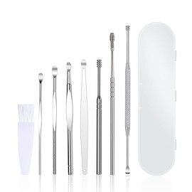 Kit profesional channah de acero inoxidable limpieza de orejas cerumen cerilla cebo grasa grado medico con caja de almacenamiento top (8pcs)