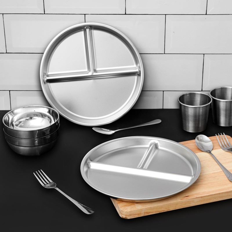 Potchen 20 Pcs 304 Stainless Steel Plates and Bowls Sets