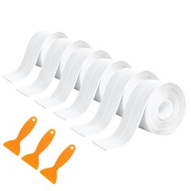 6 Rolls White Caulk Tape, Self Adhesive Waterproof Caulking Sealant Tape for Kitchen, Sink, Bathroom, Bathtub, Toilet Base, Countertop Edge Protector, Wall Floor with Sealing Tools (1.5" x 10.5Ft)