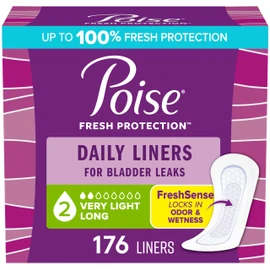 Poise Daily Liners, Incontinence Panty Liners, 2 Drop, Long, 176 ct