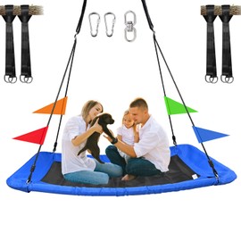 700lb Teslin Square Tree Swing, Big 60-inch Platform Swing Set，Spider Web Swing，Suitable for Children and Adults/Backyard and Playground, Durable Steel Frame, with 71" Nylon Rope Rotatable (Blue)