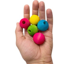 Mandarin Bird Toys 2133 Large Rainbow Chew Beads Pk5 by M&M - Colorful Pet Safe Food Dye Colored Wooden Chewable Balls, Perfect for Pet Birds, Great to Add to Other Toys, Beak Feet Pleasing, Foot Toy