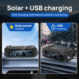 Masoll RV tire Pressure Monitoring System, Wireless TPMS Tire Pressure Monitor System with Solar Charger, RV TPMS with 4 tire Pressure Sensors & 6 Alarm Modes(0-87 PSI)