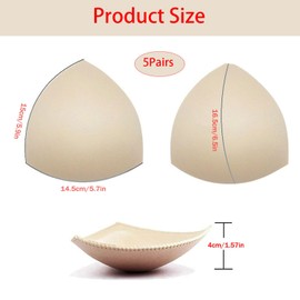 YQkangzhu 5 Pairs Bra Pads Inserts, Women's Triangle Seam Bra Cups Inserts, Removable Push Up Bra Inserts Replacements, Breathable Sewed Stitched Bra Pads Inserts for Breast Sports Bra or Bikini Tops