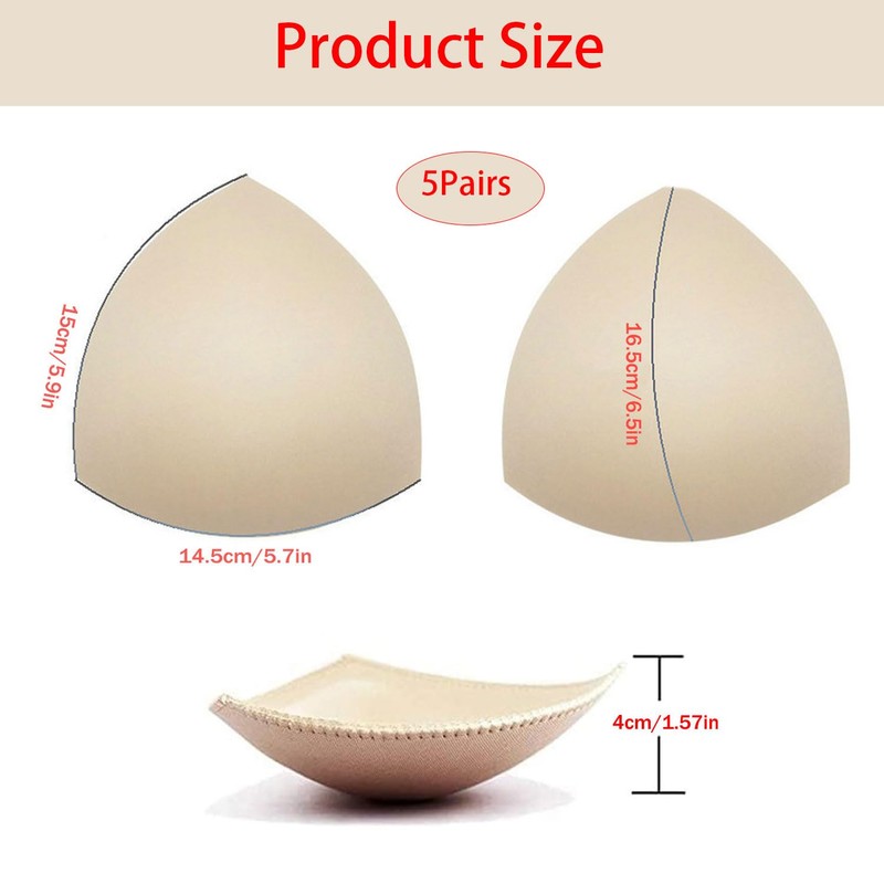 YQkangzhu 5 Pairs Bra Pads Inserts, Women's Triangle Seam Bra