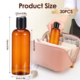 30 Pack Refillable Squeeze Bottles for Shampoo, 6.8 oz Empty Lotion Bottles with Disc-Top Cap, Amber Plastic Travel Containers for Body Wash, Creams & Essential Oils (BPA-Free PET+PP)