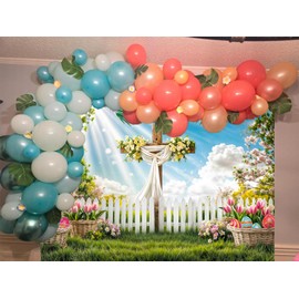 7 x 5 ft Easter Backdrop, Happy Easter Photography Background, Easter Clolrful Eggs Cross Backdrop Banner Spring Flower Photo Shoot Props Party Decoration