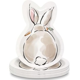 Unique Dainty Easter Bunny Shaped Paper Dessert Plates - 8.25" x 6" (Pack of 8) - Cute Bunny Design, Perfect for Easter Celebrations, Birthdays, and Spring Gatherings