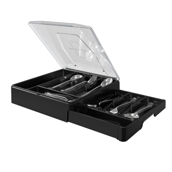 Veimry Double Layer Cutlery Tray with Lid, Utensil Holder for