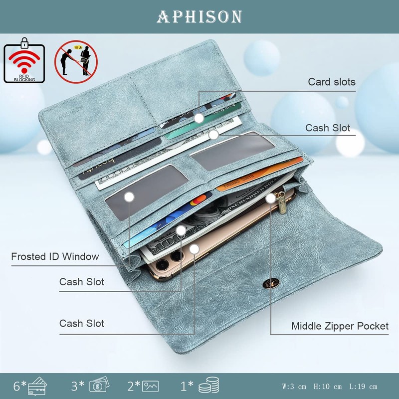 APHISON Womens Wallet RFID Blocking PU Leather Clutch Long Wallet