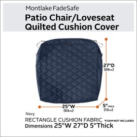 Classic Accessories Montlake Water-Resistant 25 x 27 x 5 Inch Patio Quilted Seat Cushion, Navy