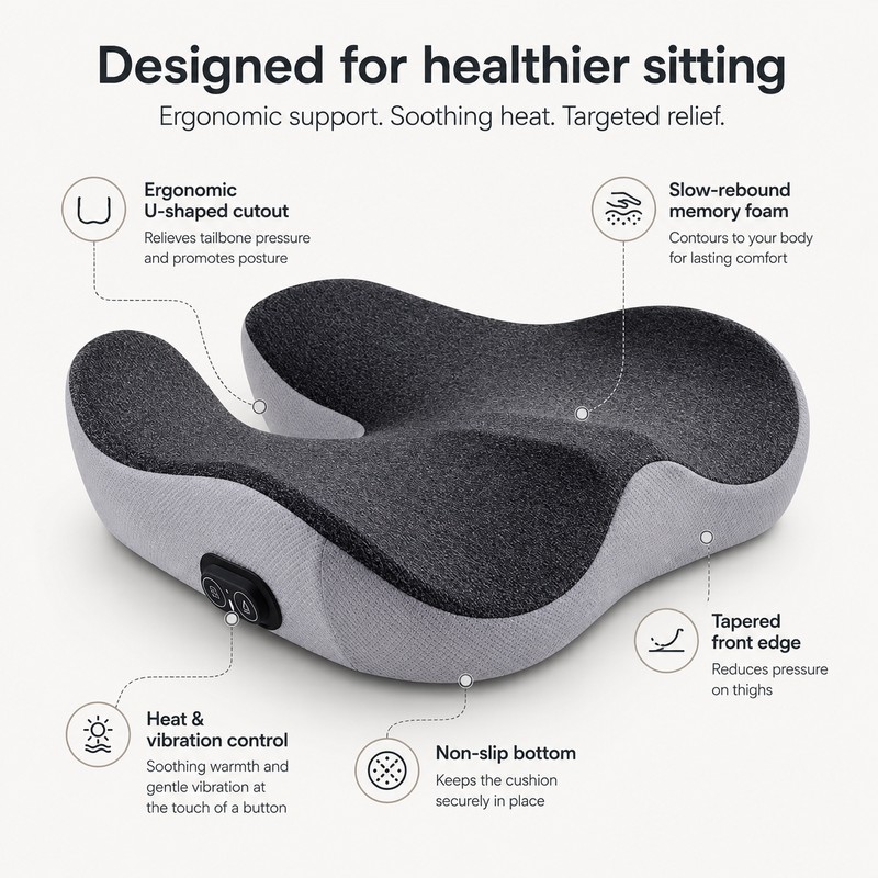 Ergonomic Memory Foam Seat Cushion for Long Sitting – Wide