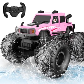 NQD® Monster Truck Toys, Waterproof 360°Rotate 4x4 RC Truck, Amphibious Remote Control Monster Trucks, 2.4GHz All Terrain Off-Road Pickup Toy RC Car for Gifts for Boys Kids Age 6 7 8 9 10 11 12+,Pink