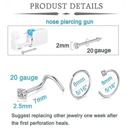 QWALIT Nose Piercing Kit Nose Piercing Gun Nose Ring Piercing Kit Self Nose Piercing Kit at Home Disposable Nose Piercing Kit with Nose Rings Silver Piercing Kit for Nose Ring Gun Piercing Kits