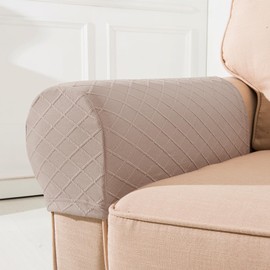 NEKOSUKI Arm Rest Covers, Set of 2 Stretch Diamond Pattern Armchair Couch Stretch Armrest Chair Covers for Furniture Protector, Anti-Slip Sofa Chair Arm Caps Spandex Polyester Slipcovers (Camel)