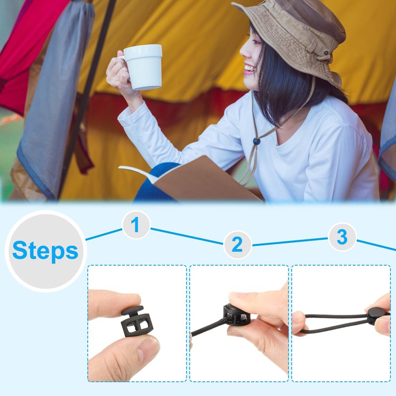PATIKIL Plastic Cord Lock, 10 Pack Double Hole Spring Cord