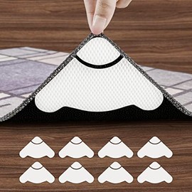 bemece 8PCS Rug Grippers - Enhanced Friction Non Slip Rug Tape, Washable Reusable Rug Pad Gripper, Anti-Curling, Double-Sided Adhesive Rug Pad Grippers for Area Rug Hardwood Tile