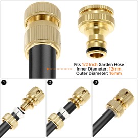 QWORK® 8PCS Brass Garden Hose Tap Quick Connector Set, Includes 1/2" and 3/4" Fittings,Quick Connect, Double Male Connectors, and Accessories