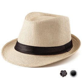 LADYBRO XL Beige Straw Fedora Hats for Men Summer Trilby Beach Travel Casual, 7 1/2
