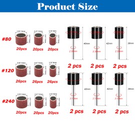 mxuteuk 210 Pieces Sanding Drum Set, Including 198 Pieces Aluminium Oxide 80 120 240Grit Drum Sanding Sleeves and 12 Pieces Drum Mandrels for Dremel Rotary Tool, Sanding Drums with Box