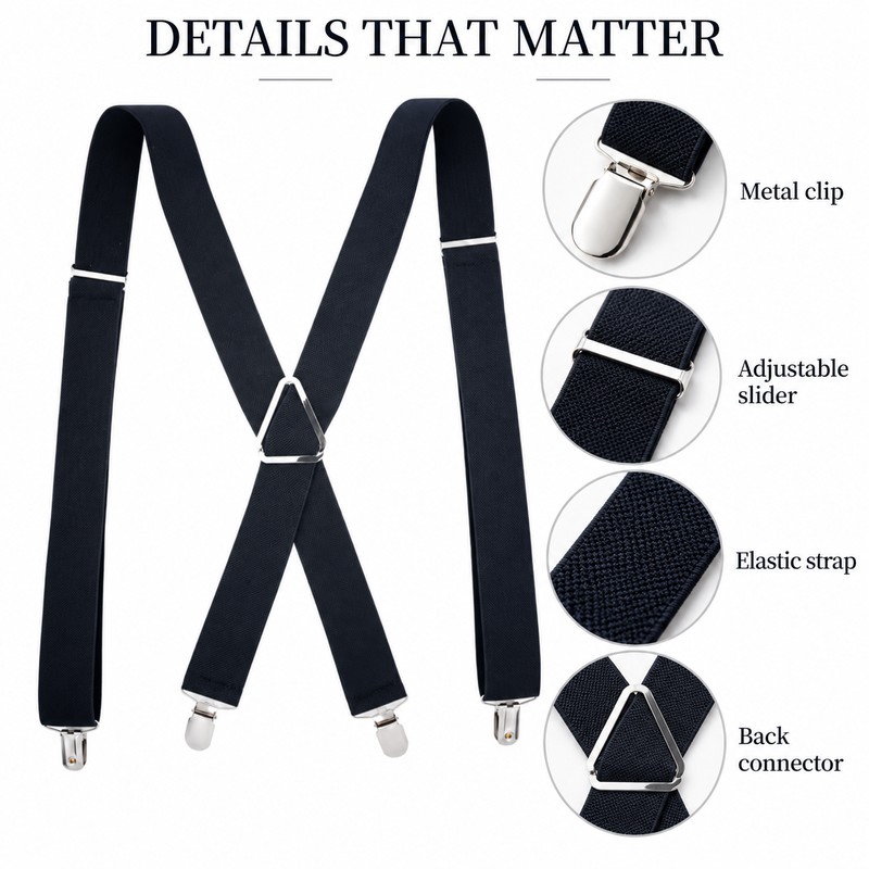 Heavy Duty Suspenders for Men – Adjustable 2-Inch Elastic X-Back