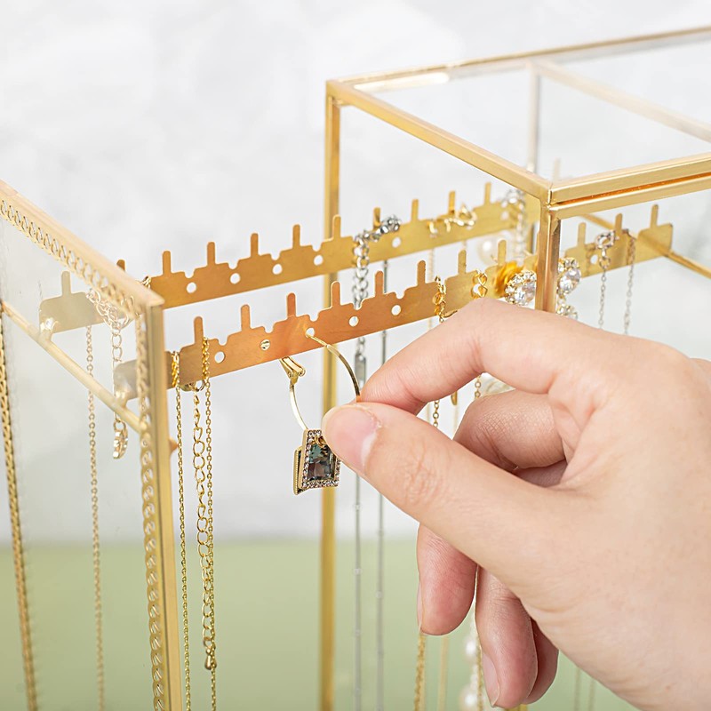 Glass Necklace Organizer Holder, Jewelry Organizer Necklace Holder with Hanging