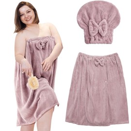Xtinmee 1 Sets Plus Size Towel Wrap for Women with Hair Towel Bath Shower Wrap Dress Spa Bathrobe(Pink)