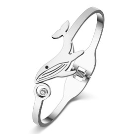 LONYOO Stainless Steel Octopus Bracelets Bangle Summer Ocean Jewelry 18K Gold Whale Bracelet for Women Dolphin Gifts (Silver Whale Bracelet)