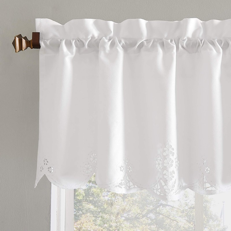 No. 918 Mariela Floral Trim Semi-Sheer Rod Pocket Kitchen Curtain