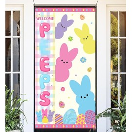 Easter Bunny Decorations-Easter Welcome Door Cover Porch Sign Outdoor Easter Bunny Spring Party Supplies