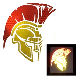 customTAYLOR33 High Intensity Grade Reflective Spartan Trojan Decal (4 Inches x 3.5 Inches, Yellow/Gold Face Mask with RED Mohawk)