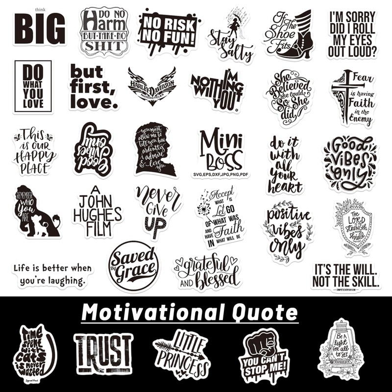 50Pcs Inspirational Positive Stickers,Black White Motivational Quotes Words Sticker for