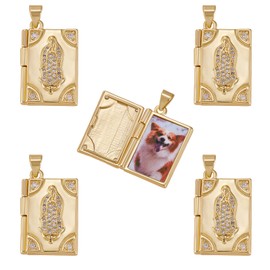 COGCHARGER Pack of 5 Rectangular Virgin Mary Charm Pendants Brass Religion Charm Locket Pendant for Jewellery Necklace Bracelet Earring Crafts