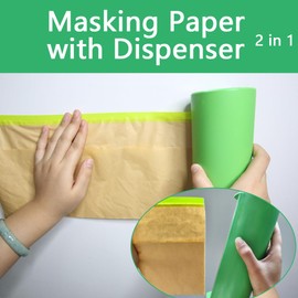 NETEHA 2 Rolls 12inch x 50feet Masking Paper with 1pcs Dispenser, Paint Adhesive Protective Paper Roll for Painting Protection Covering, Car Auto Body and Wall Covering Skirting