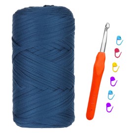 T-shirt Yarn, 400 g/120 m T-Shirt Yarn for Crochet, Textile Yarn with 9.0 mm Crochet Hook, Thick Darn for Bags Crochet, Baskets, Carpets, Crafts (Cowboy Blue)