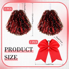 Hanaive 3 Pcs Plastic Cheerleading Pom Poms and Large Cheerleader Hair Bow Cheer Supplies for Dance Squad Sport Rooters Accessories(Red Black)