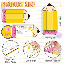 FYSUIMU 50Pcs Pencil Shape Happy Mail from Teacher to Students Classroom Good Behavior Motivational Card Positive Postcard to Send Home for Preschool Kindergarten Elementary