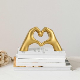 WNWBFM Golden Heart Hands Sculpture,Love Finger Statue Modern Art Statue Home Decoration,Gold Home Decor,Golden Gesture Decoration Elegant Wedding Gift for Love and Anniversaries (Golden B)