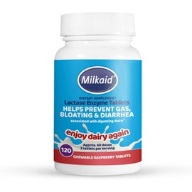 Milkaid Lactase Enzyme Chewable Tablets & Drops Bundle | for Lactose Intolerance Relief Digestive Supplement | Gluten Free Vegan | 120 15ml, Clear