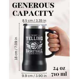 Onebttl Basketball Gifts for Men, Players, Coach, Stainless Steel Beer Stein Tumbler, 24oz Beer Mug with Lid, Black, Coach Voice