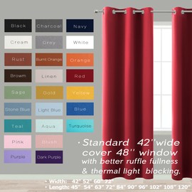 KOUFALL Red Curtains 72 Inches Long for Living Room Insulated Blackout Thermal Curtains 72 Inch Length 2 Panels Set for Bedroom Kids Boys Room