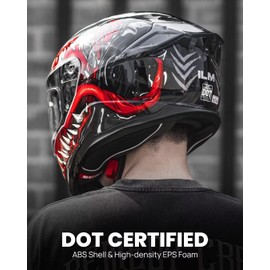 ILM Full Face Dual Visor Motorcycle Helmets with Rear Wing Pinlock Compatible Motorbike Street Bike Helmet DOT Men Women Model 861A (TheNight, M)