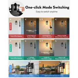 VIANIS Motion Sensor Outdoor Light Fixtures Wall Mount, Black Porch Lights Outdoor Lantern, Anti-Rust Waterproof Exterior Lights for House, Modern Outdoor Wall Sconce for Garage, Front Door, Coach