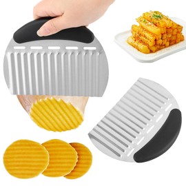 2 Pcs Crinkle Cutter Knife,Stainless Steel Wavy Slicer,Lightweight French Fry Cutter,Potato Crinkle Cutter,Cutting Chopping Tools with Handle for Vegetables and Fruits