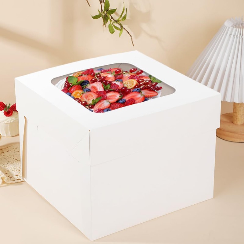 KoberrLi 2 Pack Cake Boxes with Ribbons 12x12x12 inch Tall